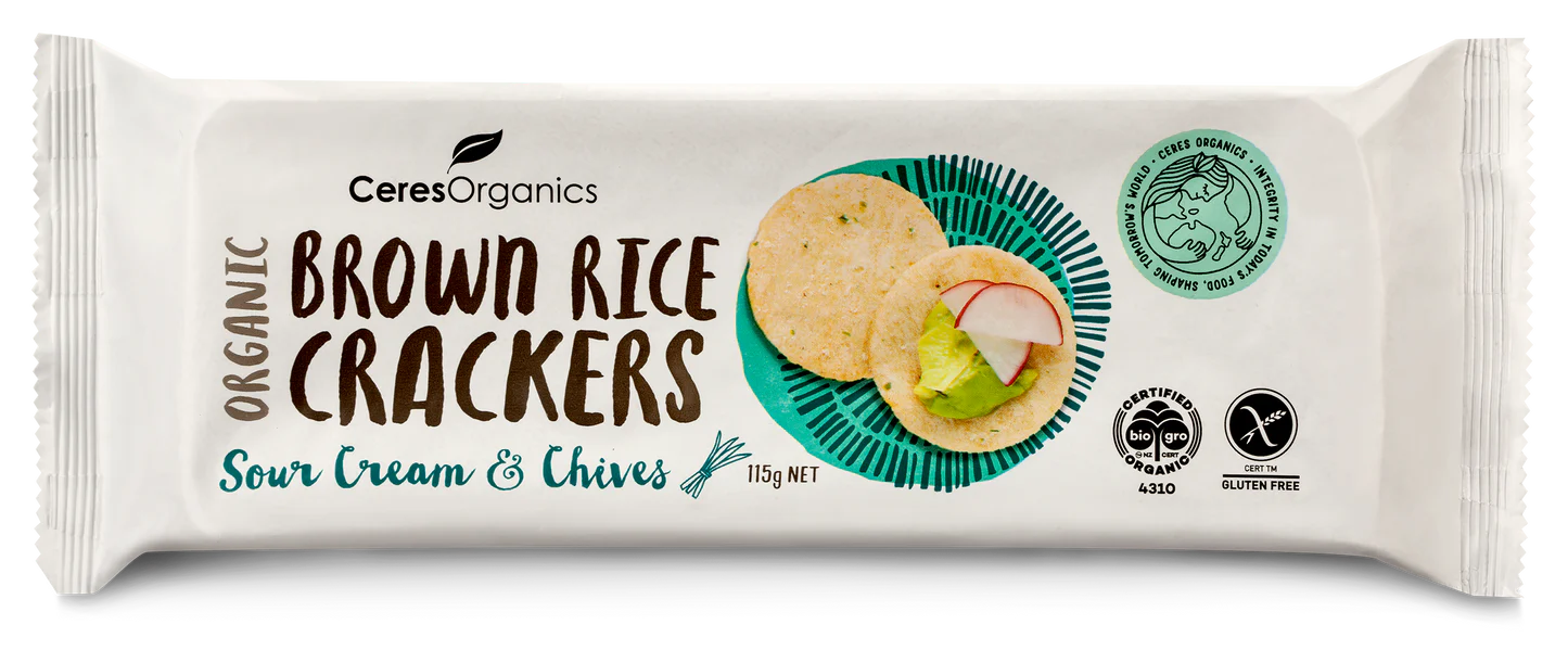 Ceres Organic - Brown Rice Crackers Sour Cream & Chives 115g