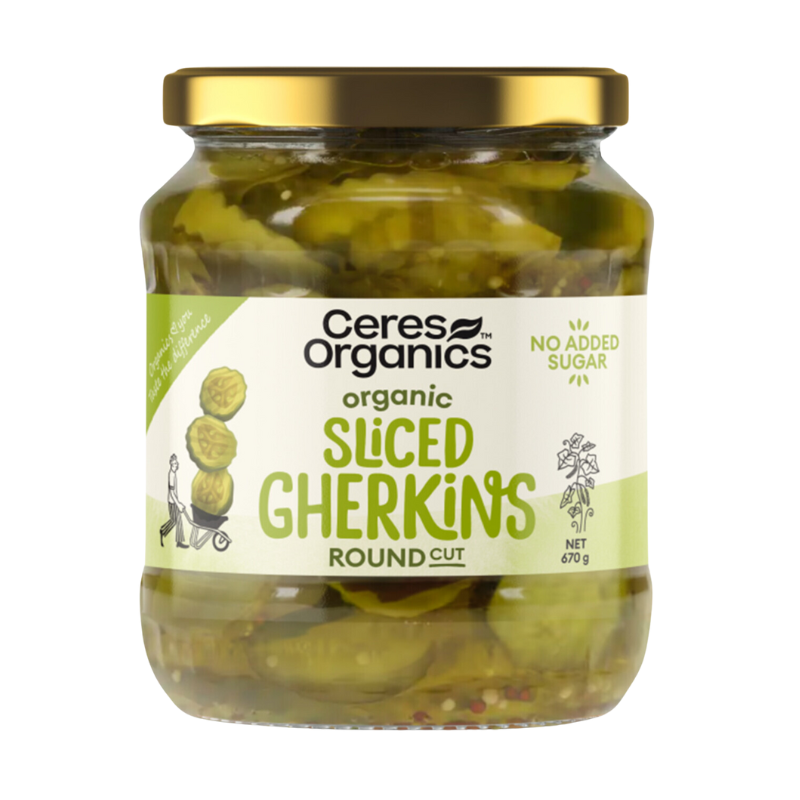 Ceres Organic - Sliced Gherkins, round-cut 670g