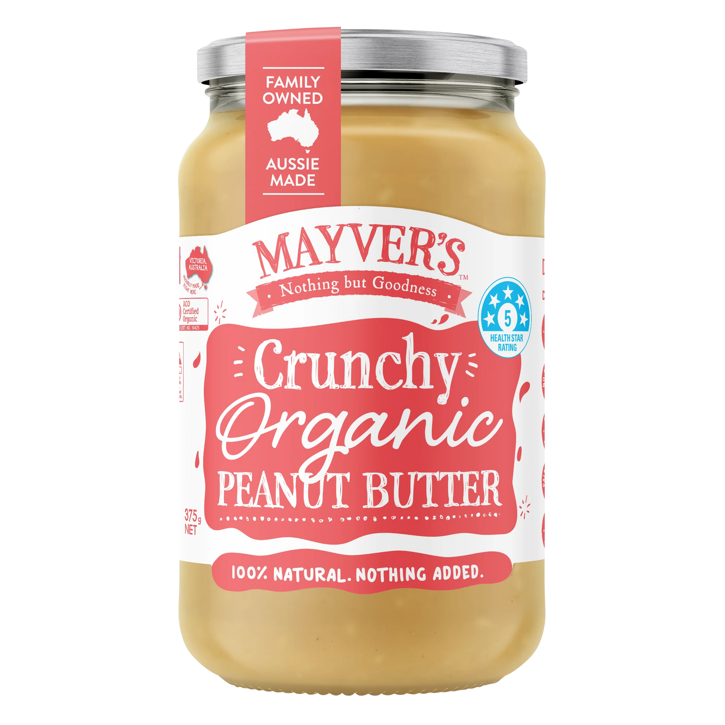 Mayver's - Organic Peanut Butter Crunchy 375g