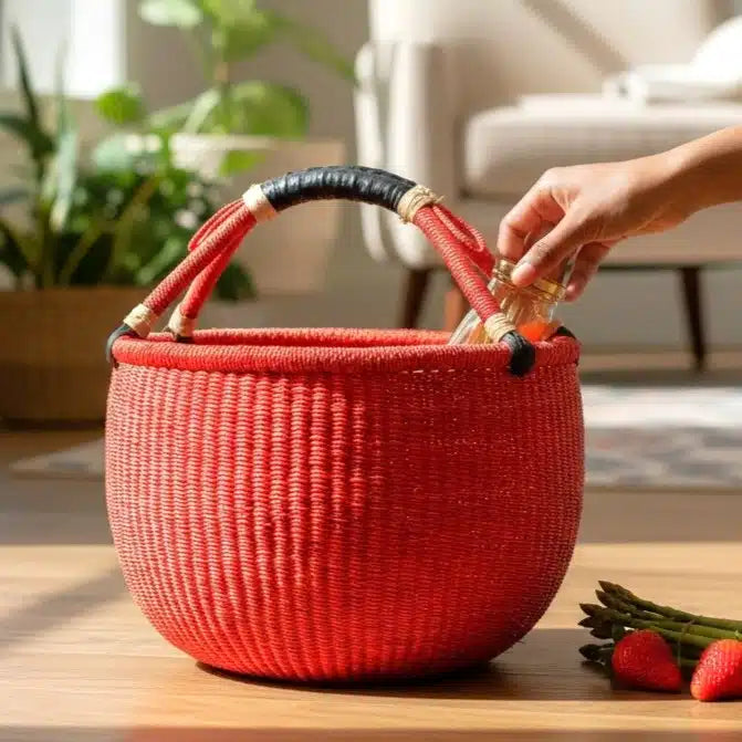 Bashiri - Large Round African Bolga Carry Basket