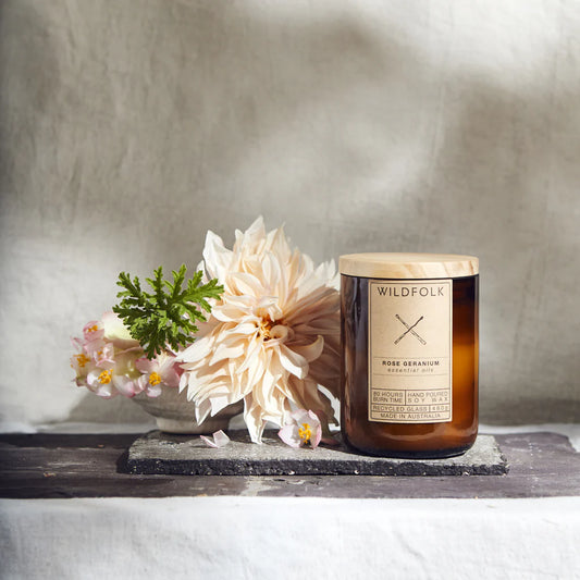 Wildfolk - Rose Geranium Glass Soy Candle
