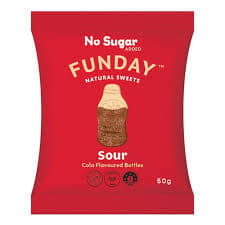 Funday Natural Sweets - Sour Cola Bottles 50g (Order 12 for box discount) Funday Natural Sweets - Sour Cola Bottles 50g (Order 12 for box discount)